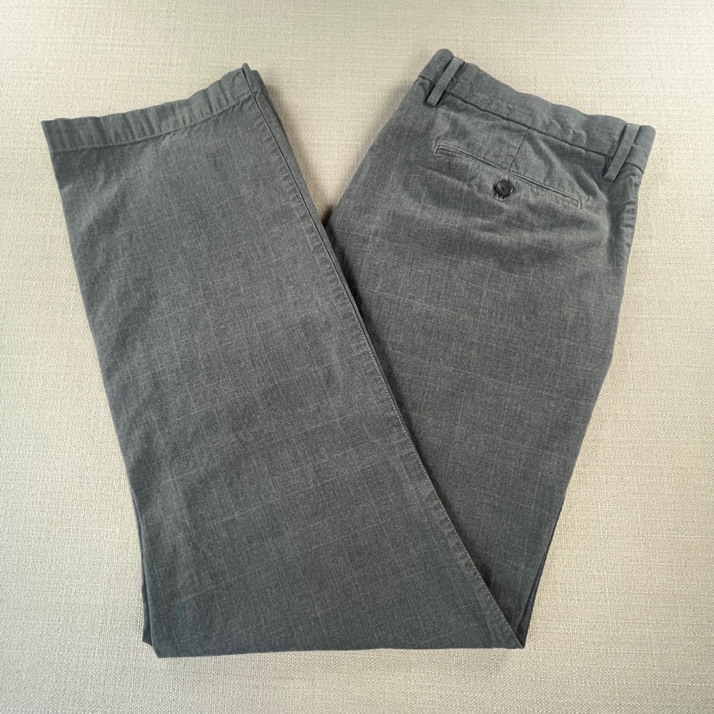 Banana Republic Kentfield Pant Mens 38x32 Gray Plaid Cotton Straight Chino